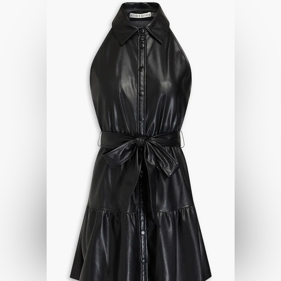 Alice + Olivia Black Faux Leather Halter Mini Dress - Picture 4 of 5